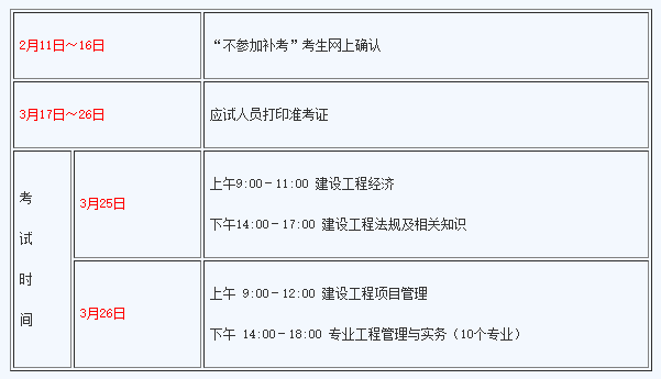 江蘇一級建造師補考考試時間